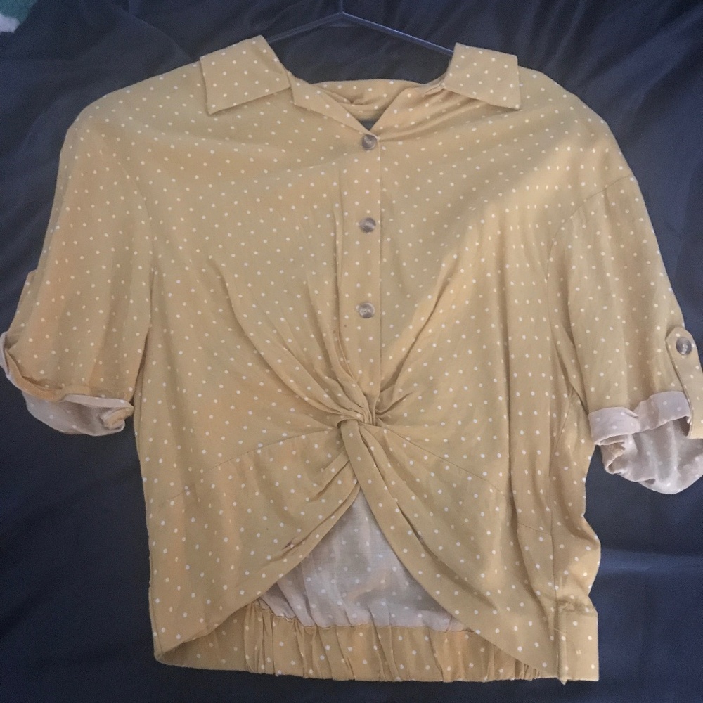 Yellow and white button up crop top